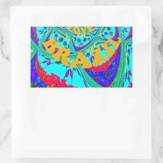 花鮮やか柄:ブラジルの献上品食べ愛 長方形シール (バッグ)