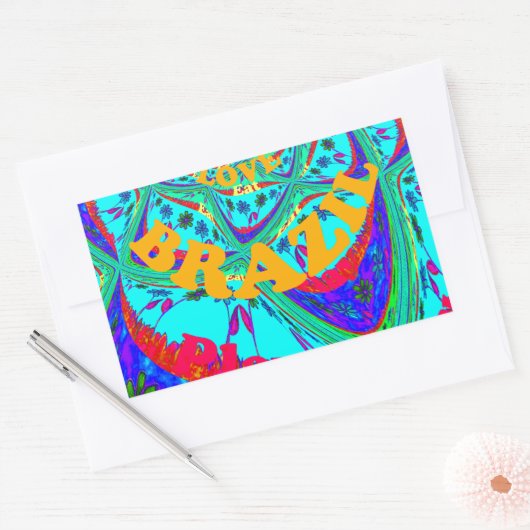 花鮮やか柄:ブラジルの献上品食べ愛 長方形シール (封筒)