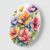 花鮮やか水色の花 ラージ壁時計 (傾斜)