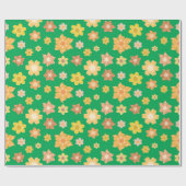 花鮮やか生緑シームレス秋誕生日ギフト ラッピングペーパー (フラット)