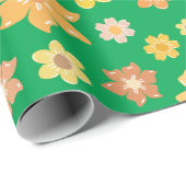 花鮮やか生緑シームレス秋誕生日ギフト ラッピングペーパー (ロールコーナー)