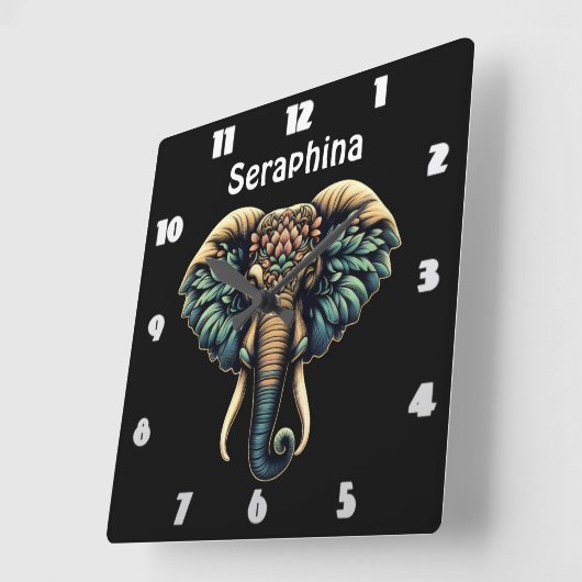 花鮮やか象離れ スクエア壁時計 (傾斜)