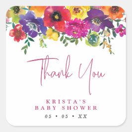 花鮮やか赤ちゃんシャワーありがとう スクエアシール