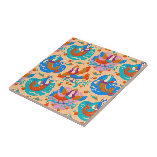 花鳥と人魚 タイル (側面)