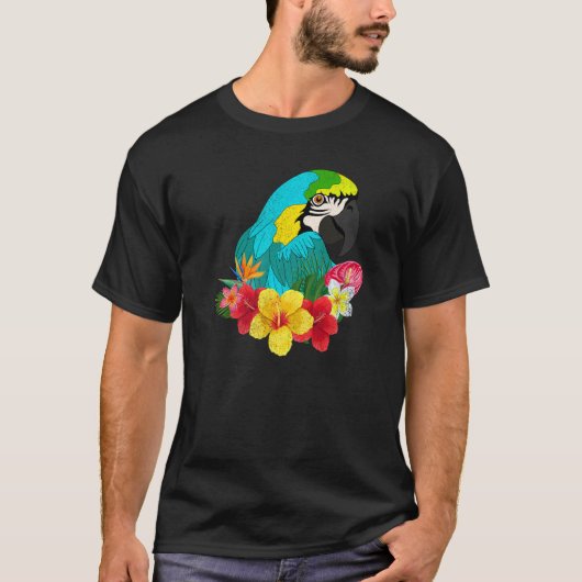 花鳥ジャングルアニマルトロピカルマコーオウム Tシャツ (正面)