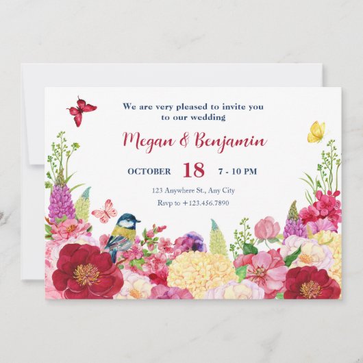 花鳥蝶の結婚式 招待状 (正面)