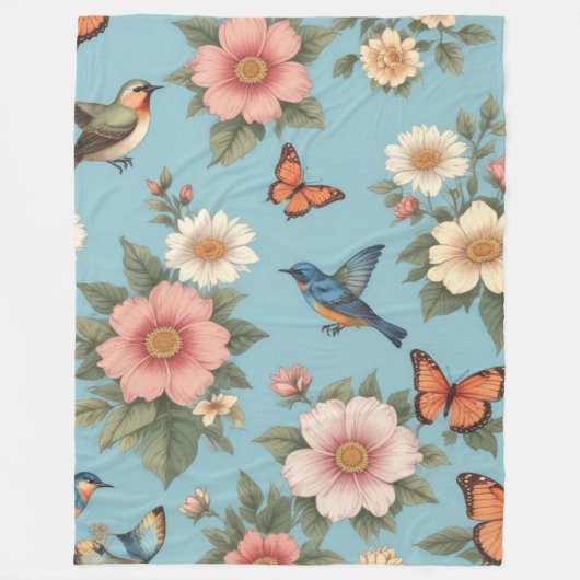 花鳥蝶 フリースブランケット (正面)