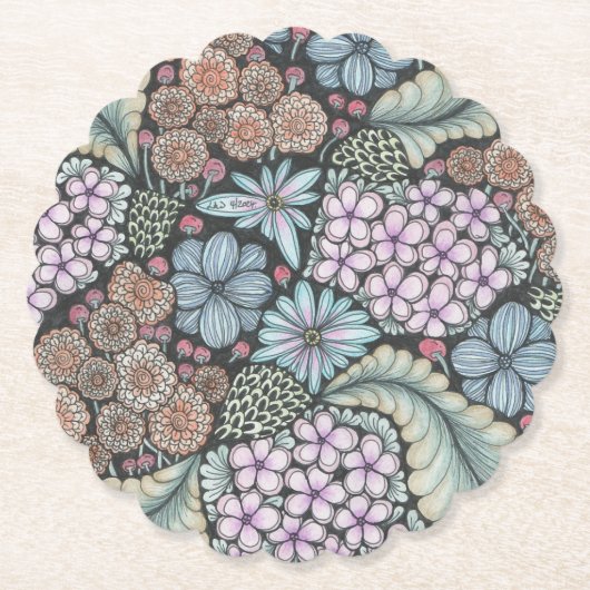 花1ドードルアートコースター。 ペーパーコースター (正面)