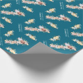 花1歳の誕生日ティール（緑がかった色）フォトコラージュブルーイエロー ラッピングペーパー (角)