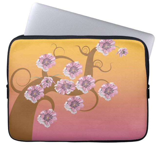 花13インチノートブックカバー付きスパイラルツリー ラップトップスリーブ (正面)