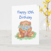 花25誕生日かわいいテディベア カード (黄色い花)