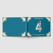 花4th誕生日ティール(緑がかった色)フォトコラージュブルーイエロー ゲストブック (全面)