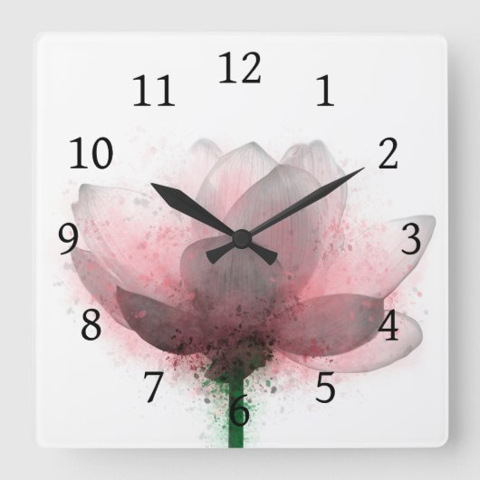 花6ピンクロータス スクエア壁時計 (正面)