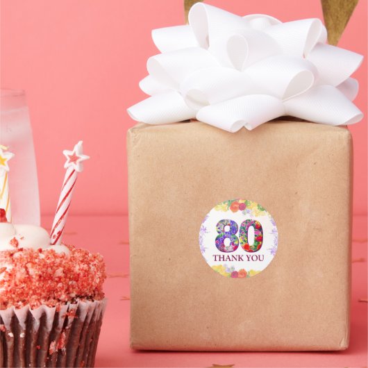 花80歳の誕生日感謝してい80年のシール ラウンドシール (パーティー)