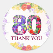 花80歳の誕生日感謝してい80年のシール ラウンドシール (正面)