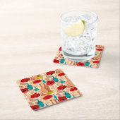 花、つぼおよびボトルパターン スクエアペーパーコースター (インサイチュ)