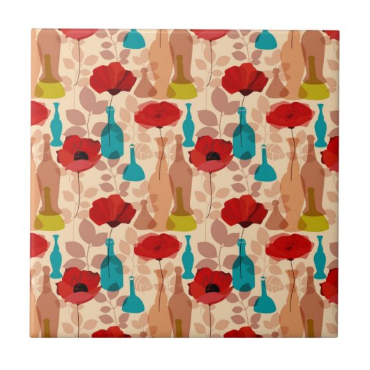 花、つぼおよびボトルパターン タイル (正面)