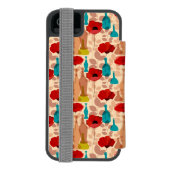 花、つぼおよびボトルパターン INCIPIO iPhoneウォレットケース (フォリオ裏面)