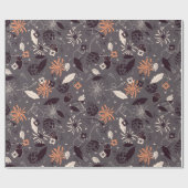 花、どんぐり、松のコーン、灰色の星 ラッピングペーパー (フラット)