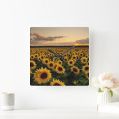 花 |ひまわり畑 スクエア壁時計 (ホーム)