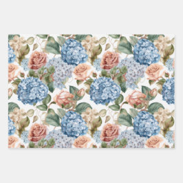 花，アジサイ，ヴィンテージバラ，ピンクのバラ ラッピングペーパーシート