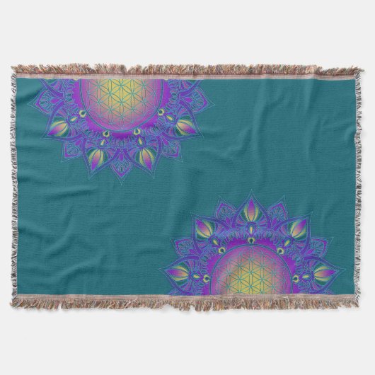 花 – インディアン曼荼羅3 スローブランケット (正面)