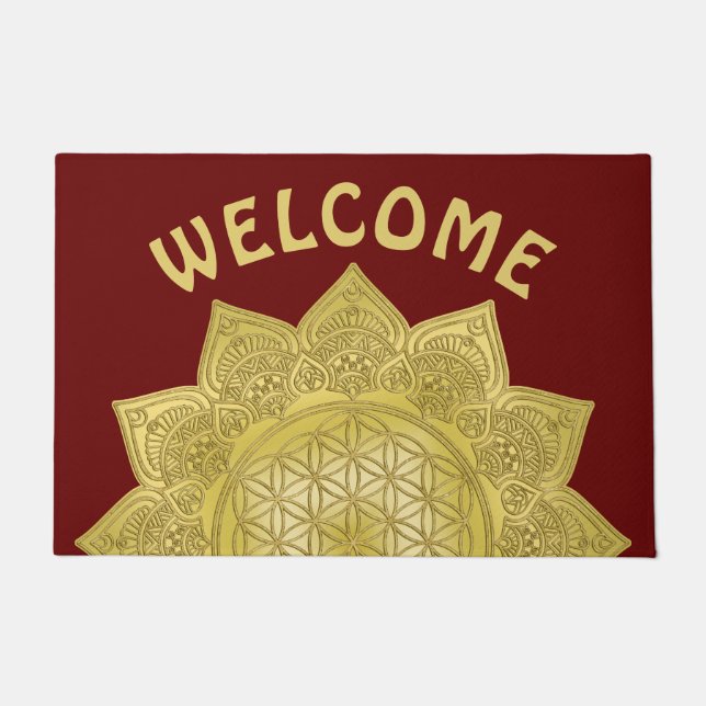 花 – インディアン曼荼羅4 ドアマット (正面)