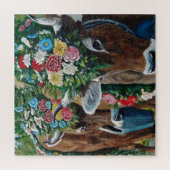 花/オクトーバーフェスト付きブラウンスイス乳牛 ジグソーパズル (縦)