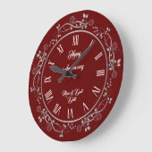花 カスタマイズ ハッピー シルバー 25周年記念 ラージ壁時計 (傾斜)