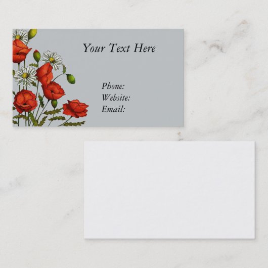 花、ケシおよびデイジーの手描きの芸術 名刺 (正面/裏面)