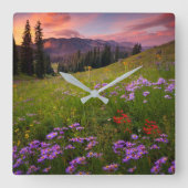 花 |コロラド州の紫色の野生の花 スクエア壁時計 (正面)