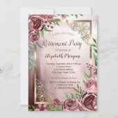 花 ゴールドフレーム 退職 招待状 (正面)