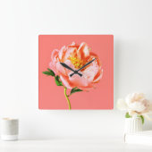 花 |サンゴの牡丹の花 スクエア壁時計 (ホーム)