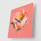 花 |サンゴの牡丹の花 スクエア壁時計 (傾斜)