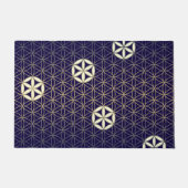 花 – シームレスパターン – 青ベージュ ドアマット (正面)