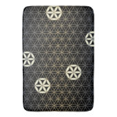 花 – シームレスパターン – 青ベージュ バスマット (正面縦)