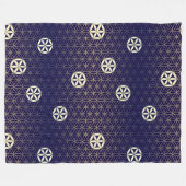 花 – シームレスパターン – 青ベージュ フリースブランケット (正面(横))