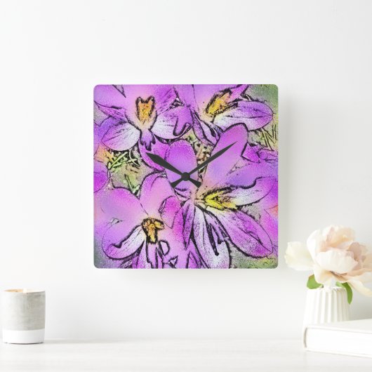 花 スクエア壁時計 (ホーム)