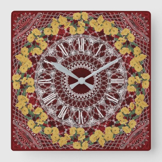 花 スクエア壁時計 (正面)
