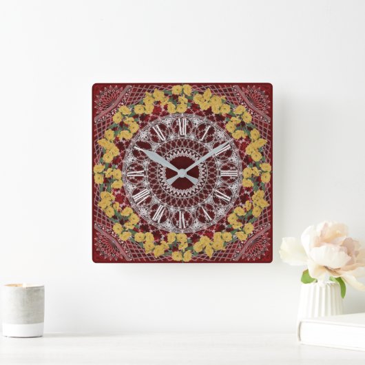 花 スクエア壁時計 (ホーム)