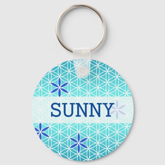 花 – スタンプのシームレスなパターン – シアン キーホルダー (正面)