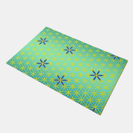 花 – スタンプのシームレスなパターン – シアン ドアマット (アングル)