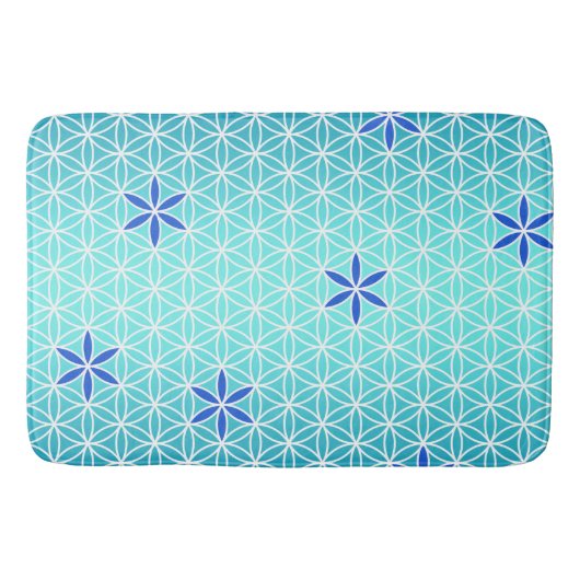 花 – スタンプのシームレスなパターン – シアン バスマット (正面)