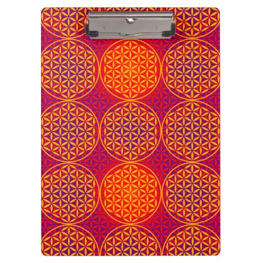 花 – スタンプ模様 – オレンジ色ピンク クリップボード (正面)