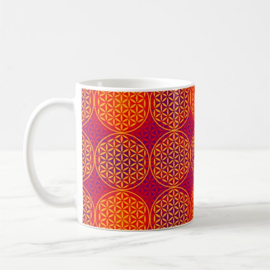 花 – スタンプ模様 – オレンジ色ピンク コーヒーマグカップ (左)