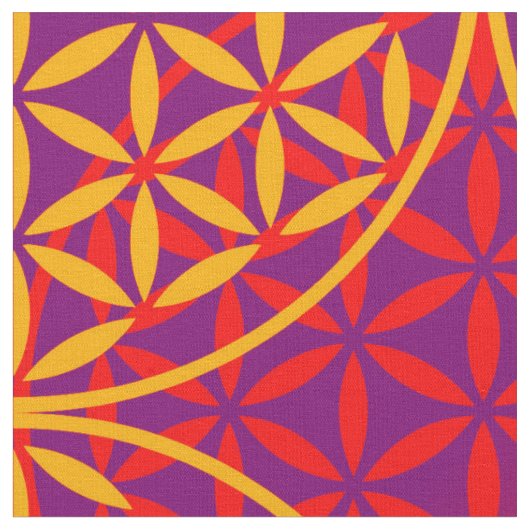 花 – スタンプ模様 – オレンジ色ピンク ファブリック (クローズアップ)