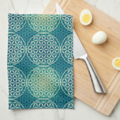 花 – スタンプ模様 – 水色 キッチンタオル (四つ折り)