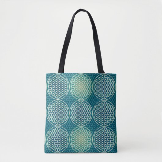 花 – スタンプ模様 – 水色 トートバッグ (正面)