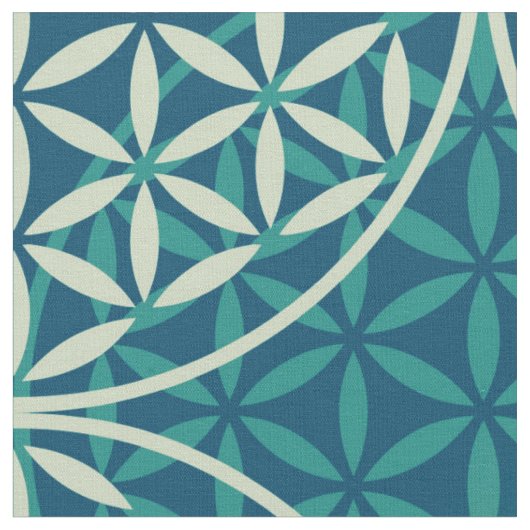 花 – スタンプ模様 – 水色 ファブリック (クローズアップ)