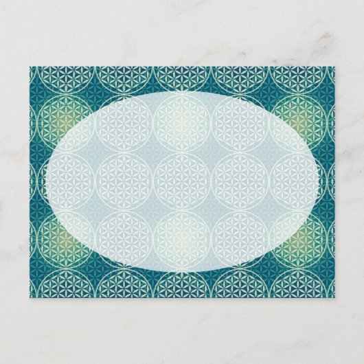 花 – スタンプ模様 – 水色 ポストカード (正面)